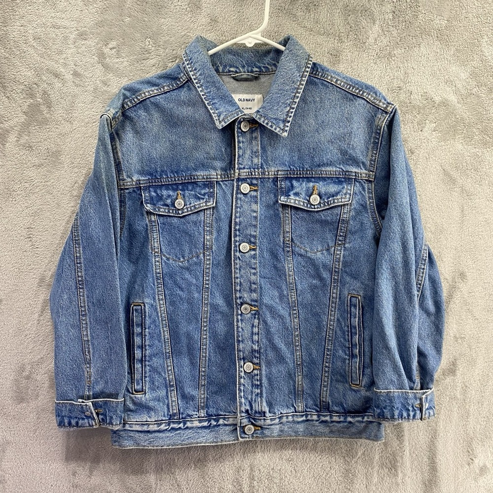 Old Navy Jean Jacket Womens XL 14-16 Blue Denim Button Front Classic Trucker EUC